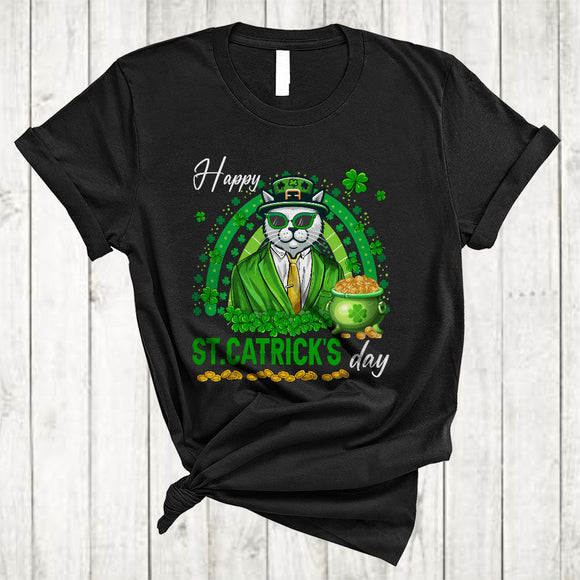 MacnyStore - Happy St. Catrick's Day, Awesome St. Patrick's Day Leprechaun Cat, Shamrock Rainbow Lover T-Shirt