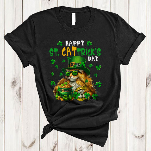 MacnyStore - Happy St. Cattrick Day, Awesome St. Patrick's Day Leprechaun Cat Sunglasses, Shamrocks Lover T-Shirt