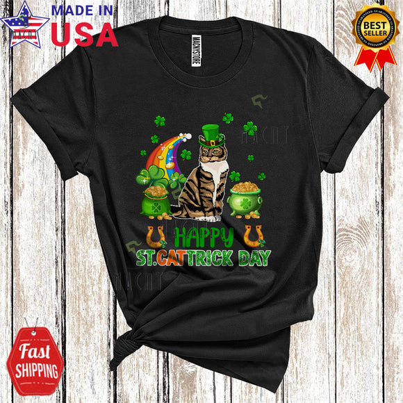 MacnyStore - Happy St. Cattrick's Day Funny Cool St. Patrick's Day Leprechaun Cat Shamrock Rainbow Lover T-Shirt