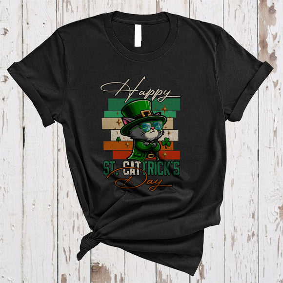 MacnyStore - Happy St. Cattrick's Day, Lovely Vintage Retro St. Patrick's Day Cat Lover, Irish Shamrock T-Shirt
