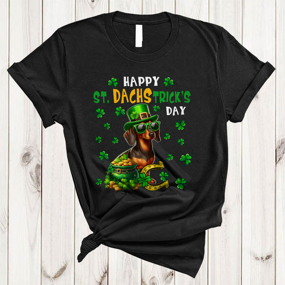 MacnyStore - Happy St. Dachstrick Day, Awesome St. Patrick's Day Leprechaun Dachshund Sunglasses, Shamrocks T-Shirt