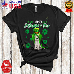 MacnyStore - Happy St. Dogtrick's Day Cute Funny St. Patrick's Day Leprechaun Beagle Dog Paws Lover T-Shirt