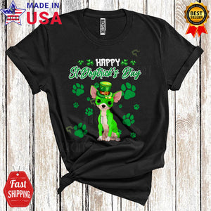 MacnyStore - Happy St. Dogtrick's Day Cute Funny St. Patrick's Day Leprechaun Chihuahua Dog Paws Lover T-Shirt