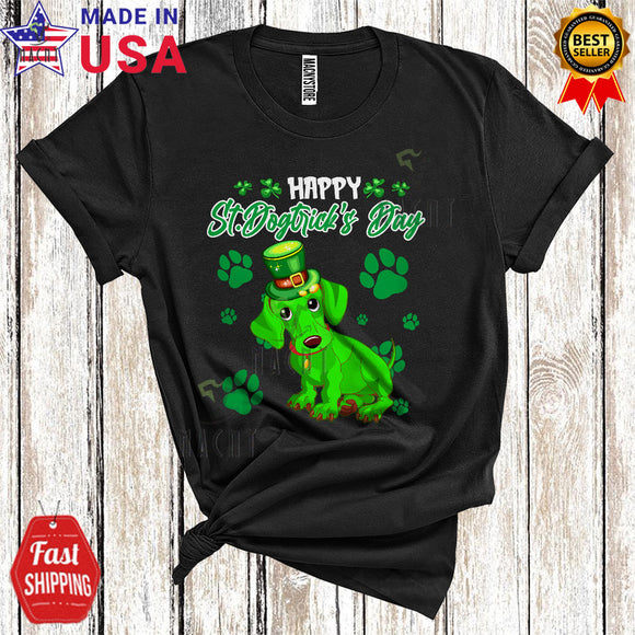 MacnyStore - Happy St. Dogtrick's Day Cute Funny St. Patrick's Day Leprechaun Dachshund Dog Paws Lover T-Shirt