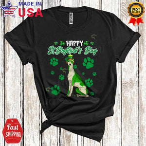 MacnyStore - Happy St. Dogtrick's Day Cute Funny St. Patrick's Day Leprechaun Whippet Dog Paws Lover T-Shirt
