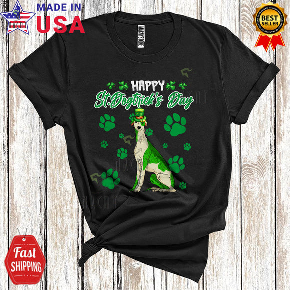 MacnyStore - Happy St. Dogtrick's Day Cute Funny St. Patrick's Day Leprechaun Whippet Dog Paws Lover T-Shirt