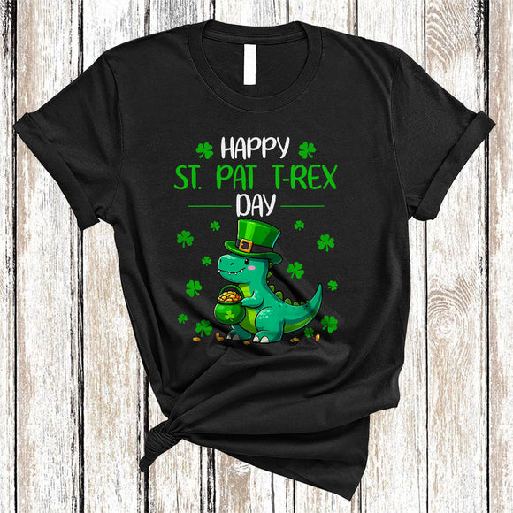 MacnyStore - Happy St. Pat T-Rex Day, Adorable St. Patrick's Day Shamrock T-Rex, Dinosaur Pot Of Gold T-Shirt