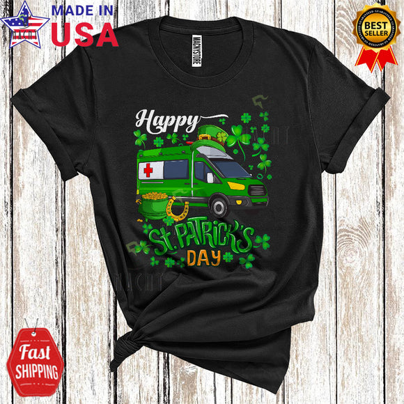 MacnyStore - Happy St. Patrick's Day Cool Funny St. Patrick's Day Shamrock Leprechaun Ambulance Driver Lover T-Shirt