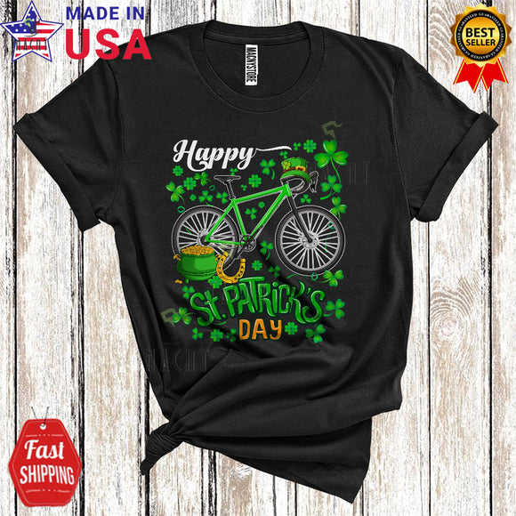 MacnyStore - Happy St. Patrick's Day Cool Funny St. Patrick's Day Shamrock Leprechaun Bicycle Lover T-Shirt