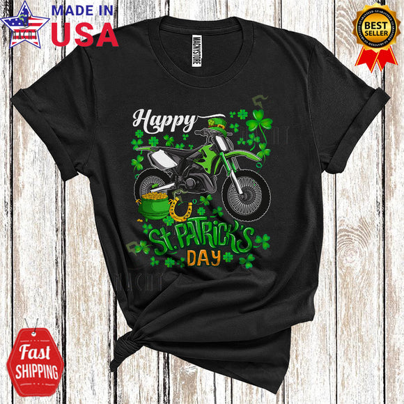 MacnyStore - Happy St. Patrick's Day Cool Funny St. Patrick's Day Shamrock Leprechaun Dirt Bike Lover T-Shirt