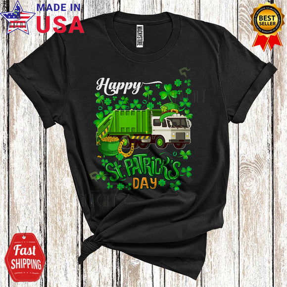 MacnyStore - Happy St. Patrick's Day Cool Funny St. Patrick's Day Shamrock Leprechaun Garbage Truck Driver Lover T-Shirt
