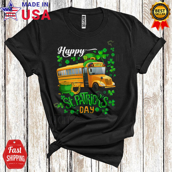 MacnyStore - Happy St. Patrick's Day Cool Funny St. Patrick's Day Shamrock Leprechaun School Bus Driver Lover T-Shirt