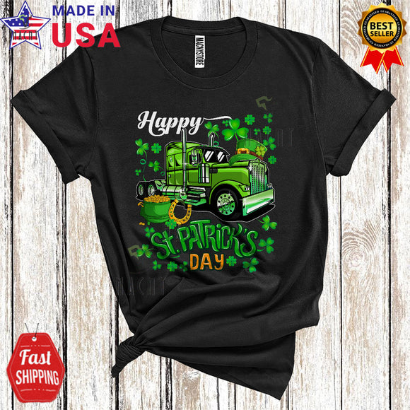 MacnyStore - Happy St. Patrick's Day Cool Funny St. Patrick's Day Shamrock Leprechaun Truck Driver Trucker Lover T-Shirt