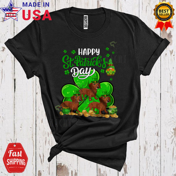 MacnyStore - Happy St. Patrick's Day Cool Funny Three Leprechaun Dachshunds Gnome Shamrocks Lover T-Shirt