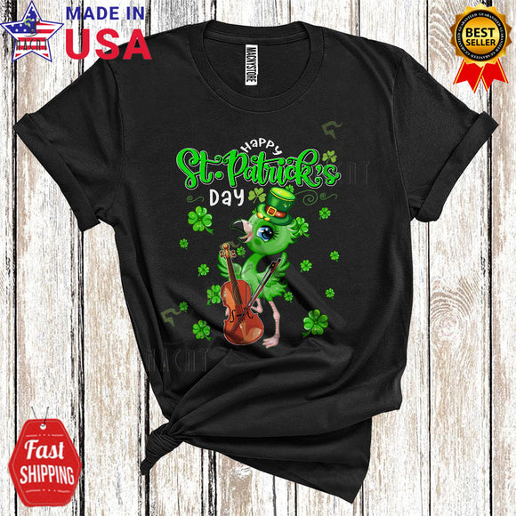 MacnyStore - Happy St. Patrick's Day Cute Cool Leprechaun Flamingo Playing Cello Musical Instruments Lover T-Shirt