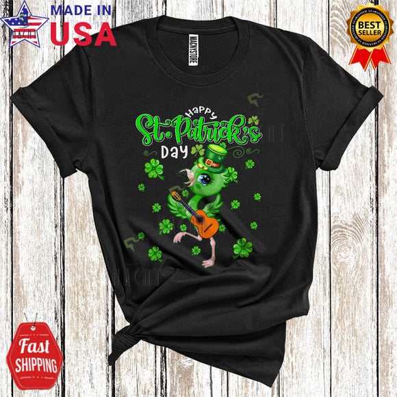 MacnyStore - Happy St. Patrick's Day Cute Cool Leprechaun Flamingo Playing Guitar Musical Instruments Lover T-Shirt