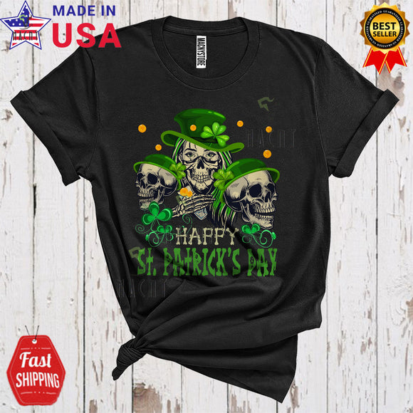 MacnyStore - Happy St. Patrick's Day Cute Cool St. Patrick's Day Irish Shamrock Leprechaun Skull Squad Lover T-Shirt