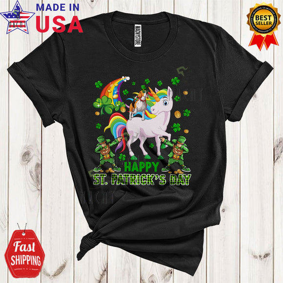 MacnyStore - Happy St. Patrick's Day Cute Plaid Shamrock Leprechaun Beagle Dog Riding Unicorn Lover T-Shirt