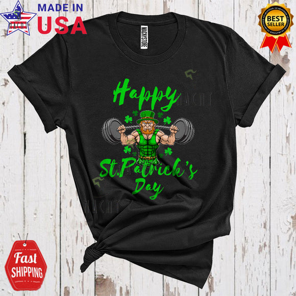 MacnyStore - Happy St. Patrick's Day Funny Cool Shamrock Leprechaun Weightlifting Deadlift Fitness Workout Lover T-Shirt