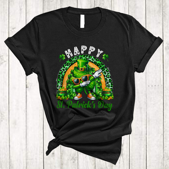 MacnyStore - Happy St. Patrick's Day, Adorable Leopard Rainbow Dabbing Shamrock, Family Group T-Shirt