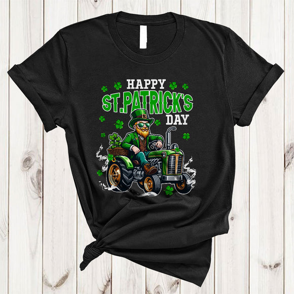 MacnyStore - Happy St. Patrick's Day, Adorable Leprechaun Driving Tractor Lover, Lucky Shamrock Irish Family T-Shirt