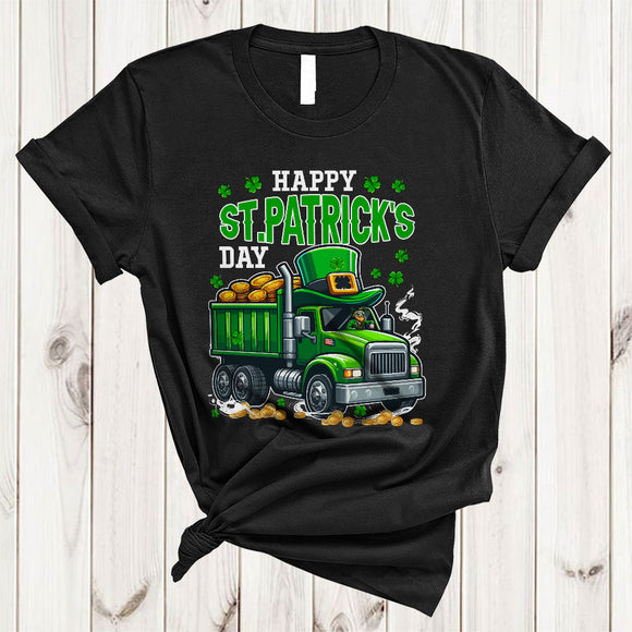 MacnyStore - Happy St. Patrick's Day, Adorable Leprechaun Driving Truck Lover, Lucky Shamrock Irish Family T-Shirt