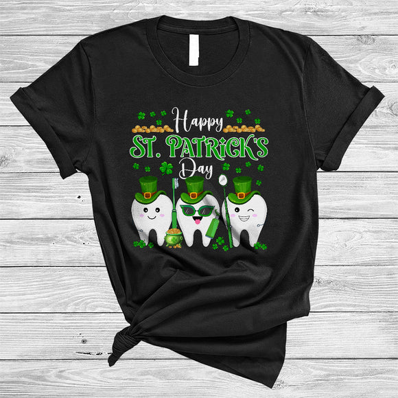 MacnyStore - Happy St. Patrick's Day, Adorable Three Shamrock Teeth, Dentist Squad Dental Assistant Group T-Shirt