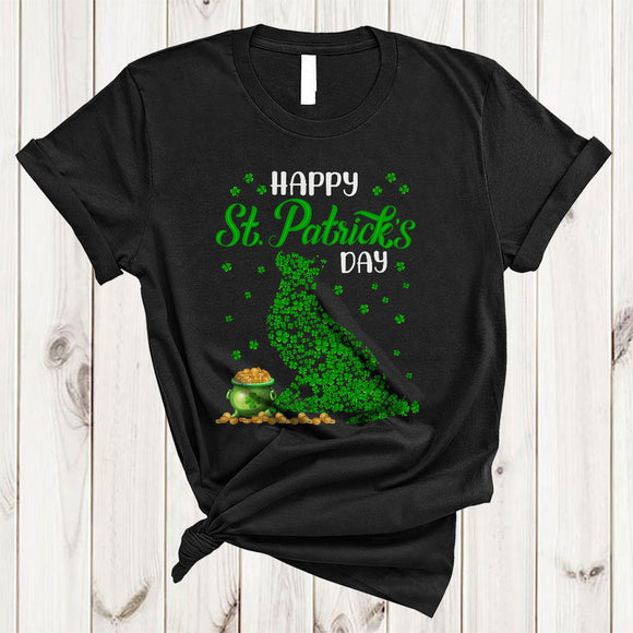 MacnyStore - Happy St. Patrick's Day, Amazing St. Patrick's Day Shamrocks Cat Shape, Matching Animal Lover T-Shirt