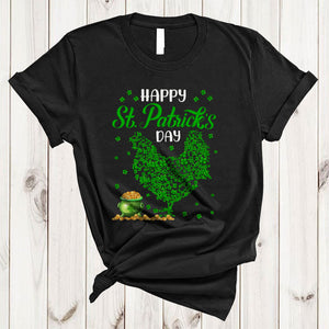 MacnyStore - Happy St. Patrick's Day, Amazing St. Patrick's Day Shamrocks Chicken Shape, Farmer Animal Lover T-Shirt