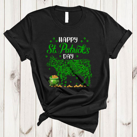 MacnyStore - Happy St. Patrick's Day, Amazing St. Patrick's Day Shamrocks Cow Shape, Farmer Animal Lover T-Shirt