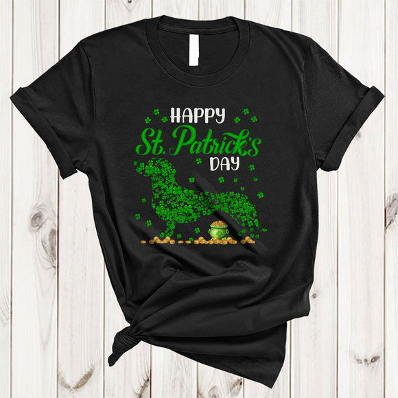 MacnyStore - Happy St. Patrick's Day, Amazing St. Patrick's Day Shamrocks Dachshund Shape, Matching Animal Lover T-Shirt