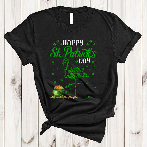 MacnyStore - Happy St. Patrick's Day, Amazing St. Patrick's Day Shamrocks Flamingo Shape, Matching Animal Lover T-Shirt