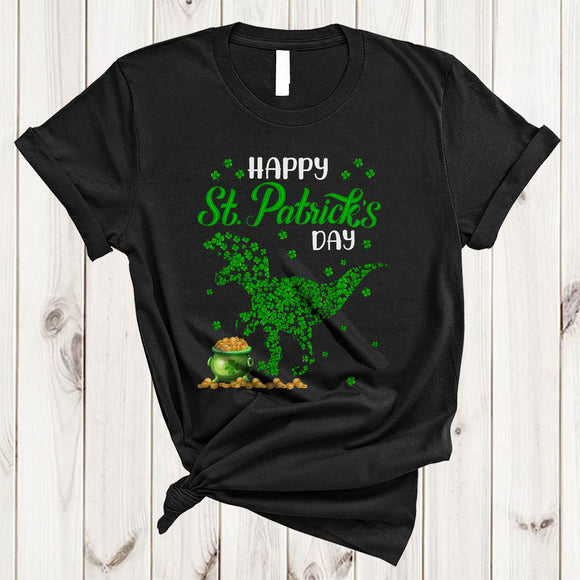 MacnyStore - Happy St. Patrick's Day, Amazing St. Patrick's Day Shamrocks T-Rex Shape, Matching Animal Lover T-Shirt