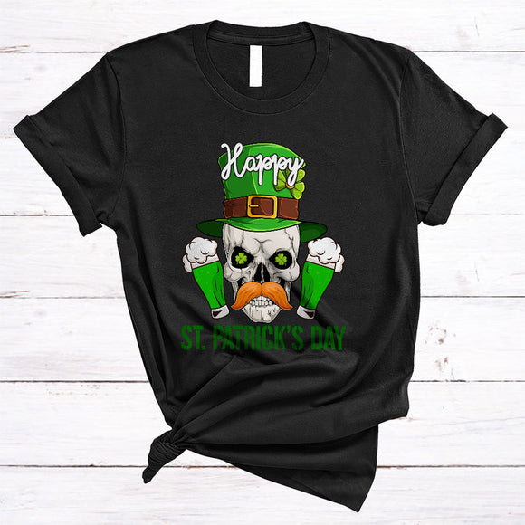 MacnyStore - Happy St. Patrick's Day, Awesome Leprechaun Skull Drinking Beer, Matching Drunk Team T-Shirt