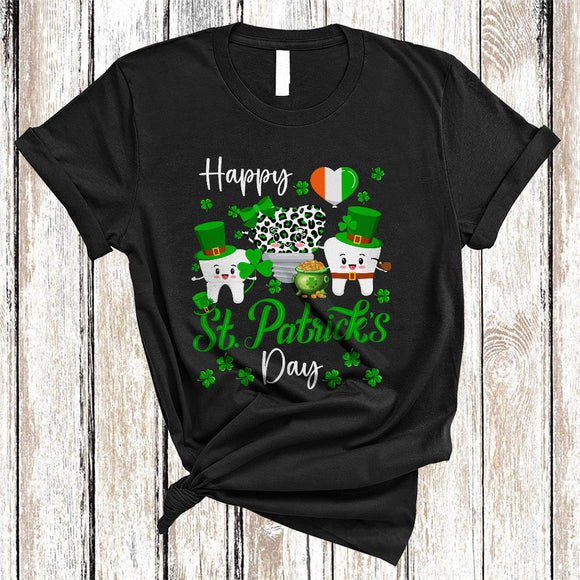 MacnyStore - Happy St. Patrick's Day, Funny Shamrock Three Leopard Teeth, Matching Dental Dentist Group T-Shirt