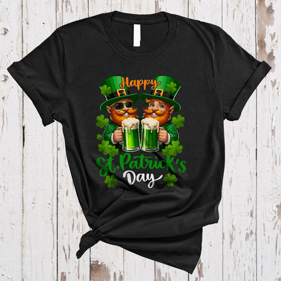 MacnyStore - Happy St. Patrick's Day, Humorous Leprechaun Drinking Green Beer, Matching Drunk Drinking Group T-Shirt