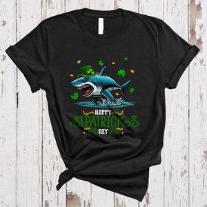 MacnyStore - Happy St. Patrick's Day, Joyful Leprechaun Shark Lover, Sea Animal Irish Lucky Shamrock T-Shirt