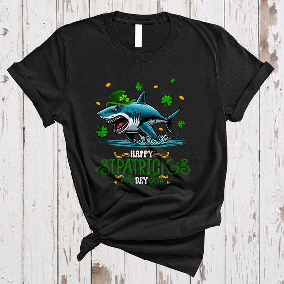 MacnyStore - Happy St. Patrick's Day, Joyful Leprechaun Shark Lover, Sea Animal Irish Lucky Shamrock T-Shirt