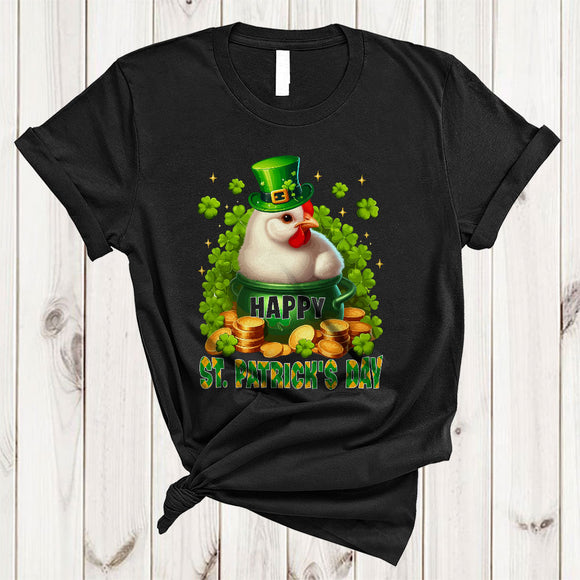 MacnyStore - Happy St. Patrick's Day, Lovely Chicken In Pot Of Gold, Lucky Shamrock Farm Animal Farmer T-Shirt