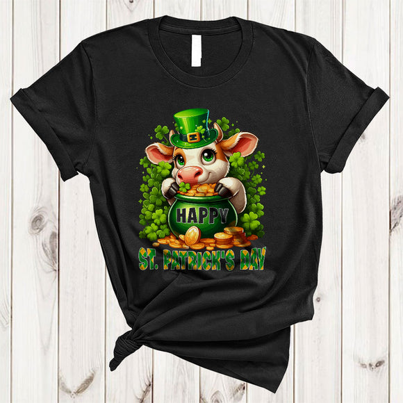MacnyStore - Happy St. Patrick's Day, Lovely Cow In Pot Of Gold, Lucky Shamrock Farm Animal Farmer T-Shirt