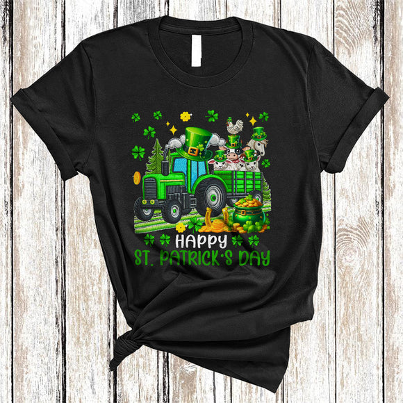 MacnyStore - Happy St. Patrick's Day, Lovely Farm Animal Cow Horse On Tractor, Matching Farmer Lover T-Shirt
