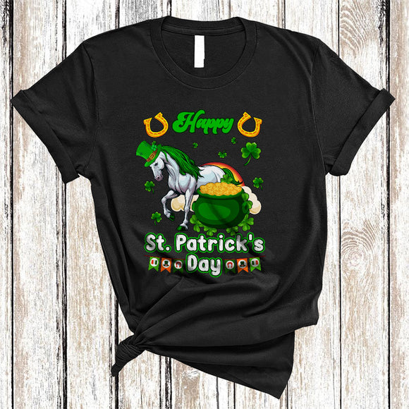 MacnyStore - Happy St. Patrick's Day, Lovely Horse Animal Lover, Lucky Shamrocks Rainbow Family Group T-Shirt
