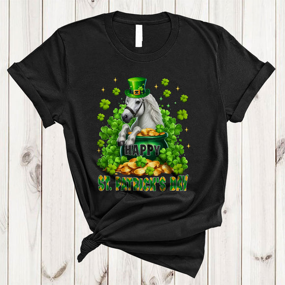 MacnyStore - Happy St. Patrick's Day, Lovely Horse In Pot Of Gold, Lucky Shamrock Farm Animal Farmer T-Shirt