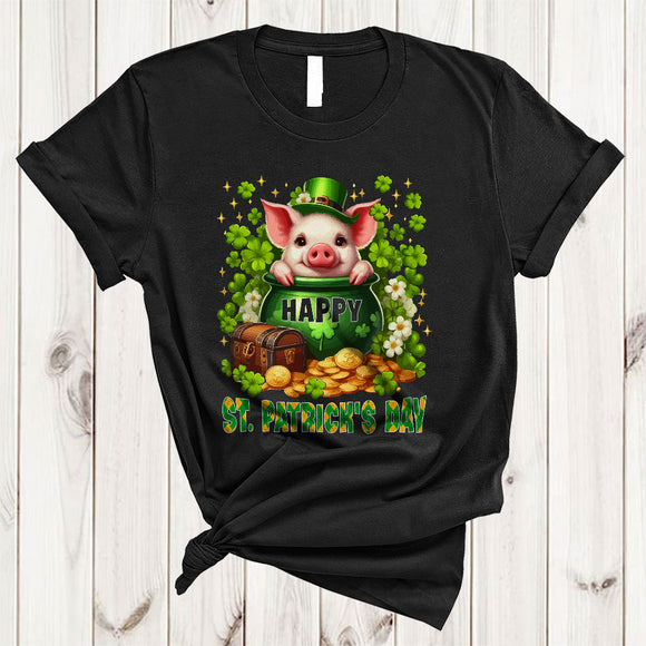 MacnyStore - Happy St. Patrick's Day, Lovely Pig In Pot Of Gold, Lucky Shamrock Farm Animal Farmer T-Shirt