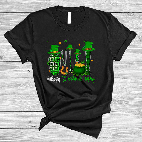 MacnyStore - Happy St. Patrick's Day, Lovely Plaid Leopard Bartender Tools, Lucky Shamrock Matching Irish Group T-Shirt