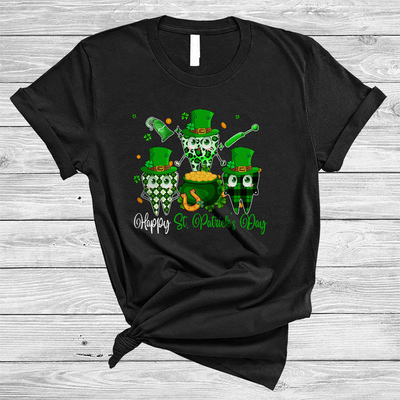 MacnyStore - Happy St. Patrick's Day, Lovely Plaid Leopard Tooth Dentist Tools, Lucky Shamrock Matching Irish Group T-Shirt