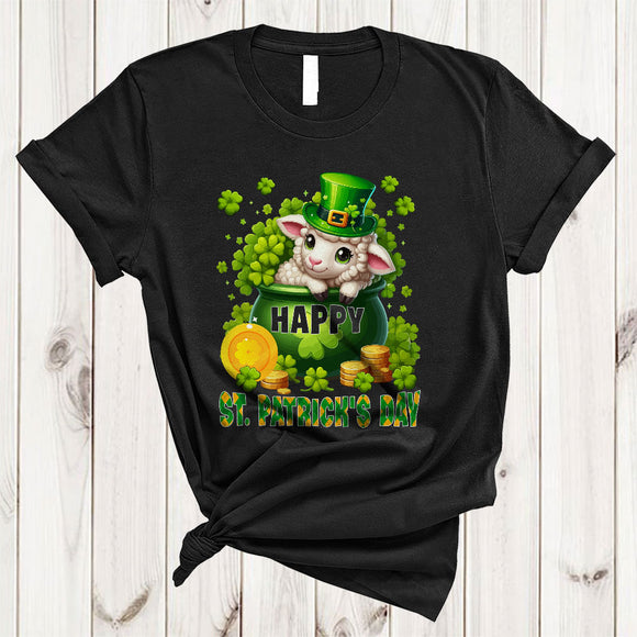 MacnyStore - Happy St. Patrick's Day, Lovely Sheep In Pot Of Gold, Lucky Shamrock Farm Animal Farmer T-Shirt
