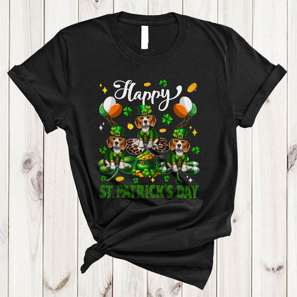 MacnyStore - Happy St. Patrick's Day, Lovely Three Beagle Lover, Leopard Plaid Shamrock Irish Group T-Shirt
