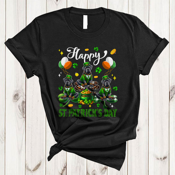 MacnyStore - Happy St. Patrick's Day, Lovely Three Cane Corso Lover, Leopard Plaid Shamrock Irish Group T-Shirt