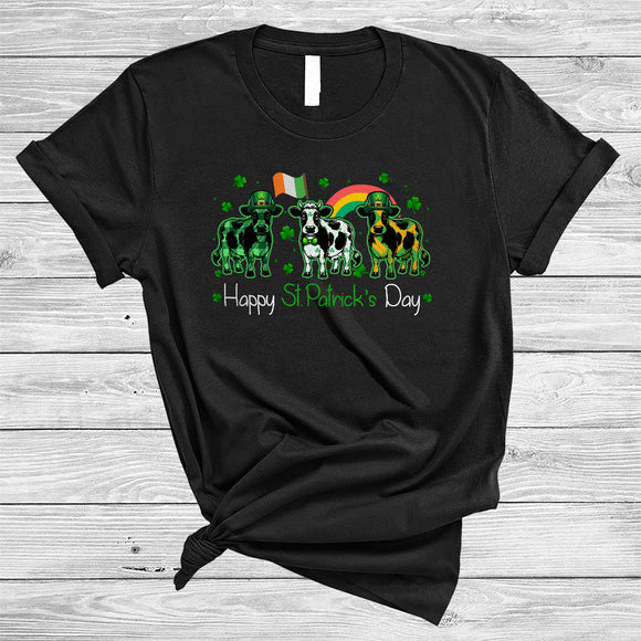 MacnyStore - Happy St. Patrick's Day, Lovely Three Green Plaid Cow Lover, Shamrocks Matching Farmer Group T-Shirt